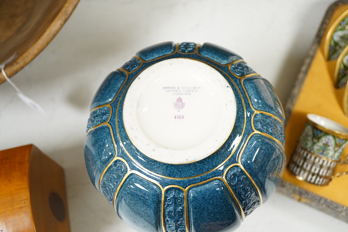 A Wedgwood silver mounted coffee set and a Royal Worcester powder blue vase - 24cm high.